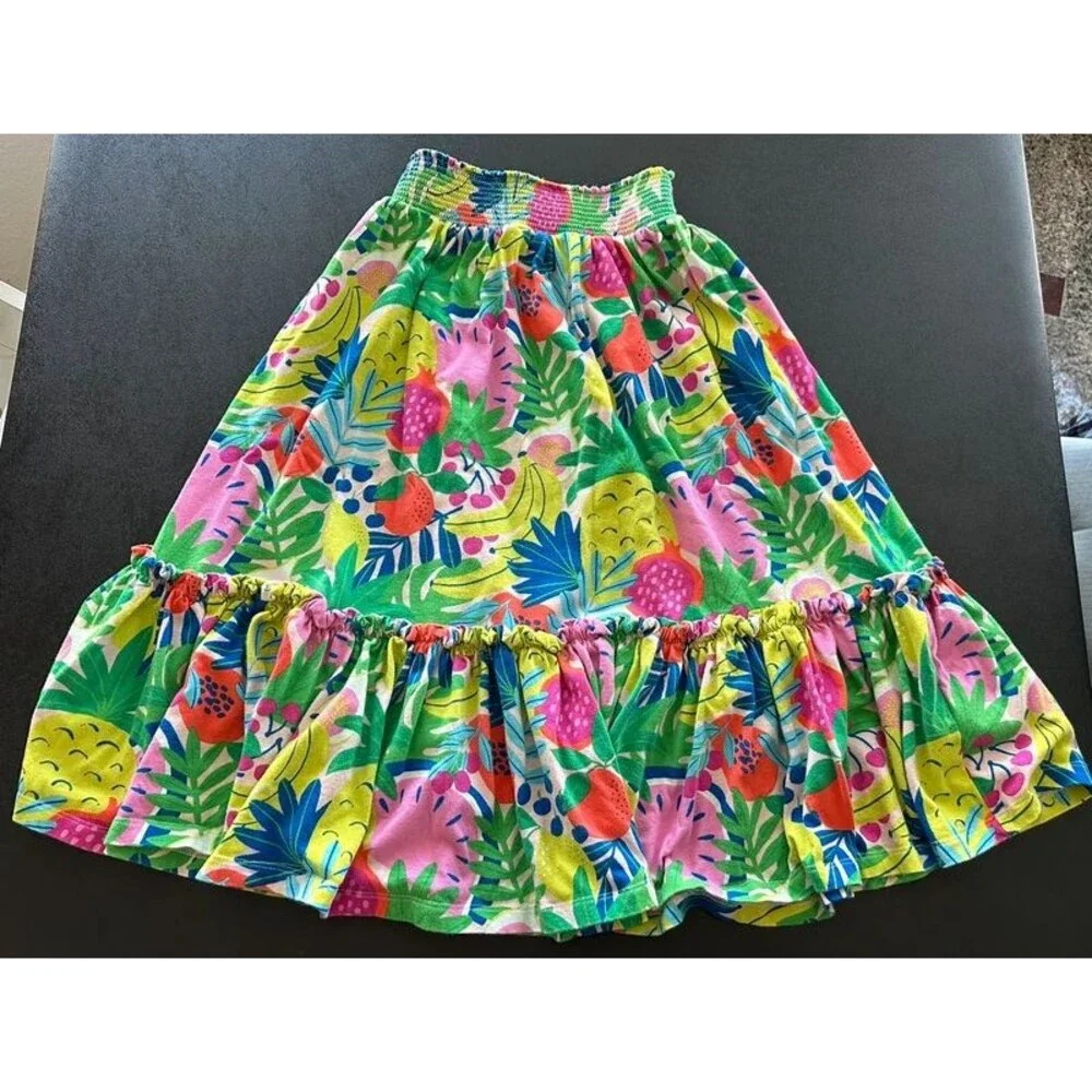 Mini Boden Girls 10-11Y Tropical Fruit Print Tiered Skirt Smocked Waist Cotton
